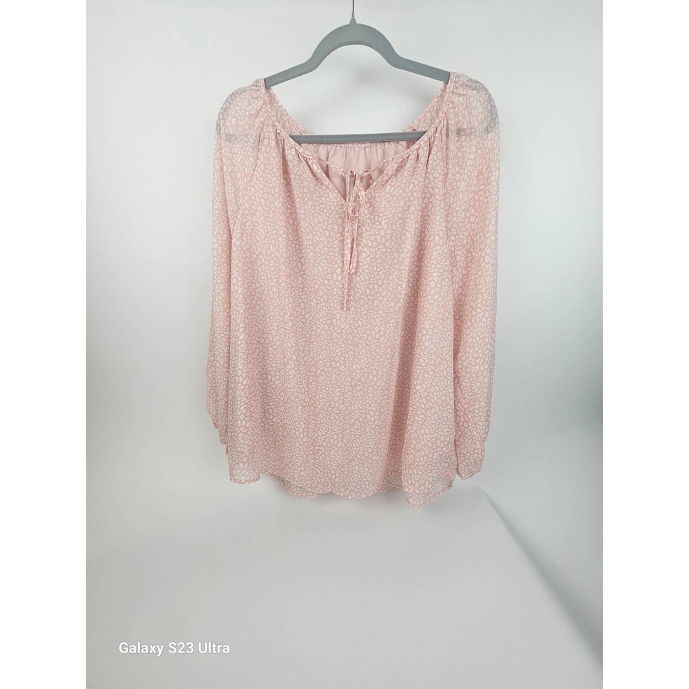 Women's szXXL pink with white, boho. Peasant sleeve blouse